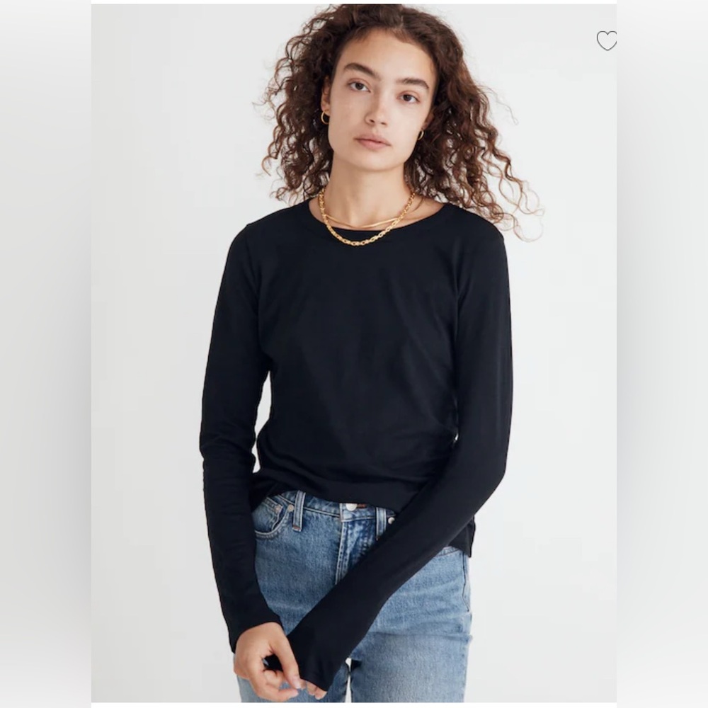 Madewell Whisper Cotton Rib-Crewneck Long-Sleeve Tee - Cream - Picture 3 of 4